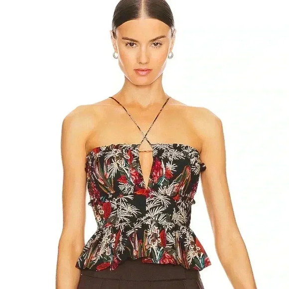 NWT Ulla Johnson Kitty Peplum Top Anthurium Black 6 - Picture 1 of 8